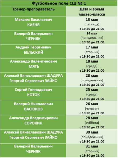 По вечерам футбольные тренеры будут проводить мастер-классы на поле СШ № 1 в Барановичах По вечерам футбольные тренеры будут проводить мастер-классы на поле СШ № 1 в Барановичах