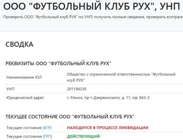 Футбольный ООО «Рух» находится в процессе ликвидации
