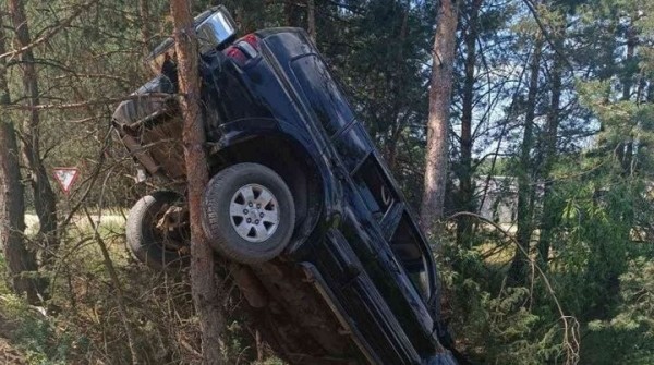В Кобринском районе автоледи не справилась с управлением, легковушка повисла на дереве