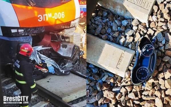 Поезд врезался в легковушку в Брестской области, движение на участке Барановичи - Брест затруднено Поезд врезался в легковушку в Брестской области, движение на участке Барановичи - Брест затруднено