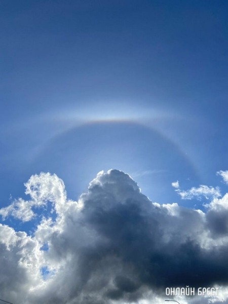 Читатель: Солнечное гало? Фото сделано вчера над Брестом.=
Читатель: Солнечное гало? Фото сделано вчера над Брестом.=