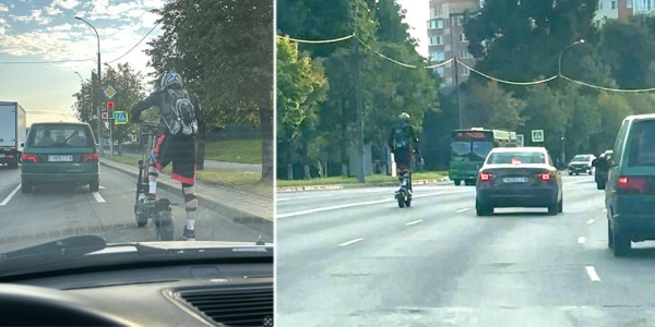 На электросамокате по левой полосе — нормально? Странного гонщика заметили на улицах На электросамокате по левой полосе — нормально? Странного гонщика заметили на улицах